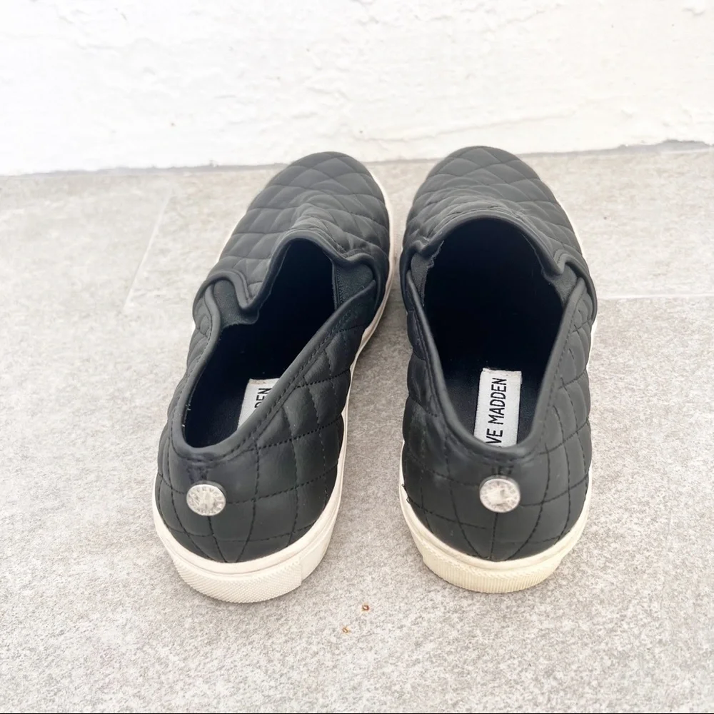 Steve Madden Shoes Black Ecentrcq Quilted Slip On Sneakers Womens Size 6 - Picture 5 of 6